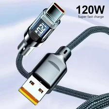 120w Super Fast USB Type-C Charging Cable Braid Phone Charger Lead with Display