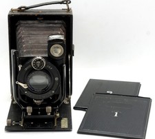 GERMAN PLATE FOLDING CAMERA 9x12 cm WITH STEINHEIL ACTINAR 13.5 cm F4.5