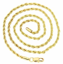 Men Women Rope Chain 14k Gold Plated 16"- 36" Twist 3mm Necklace Hip Hop