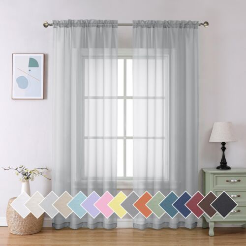 Aiyufeng Light Grey Sheer Window Curtains 84 Inches Long 2 PCS- Rod Pocket Li...