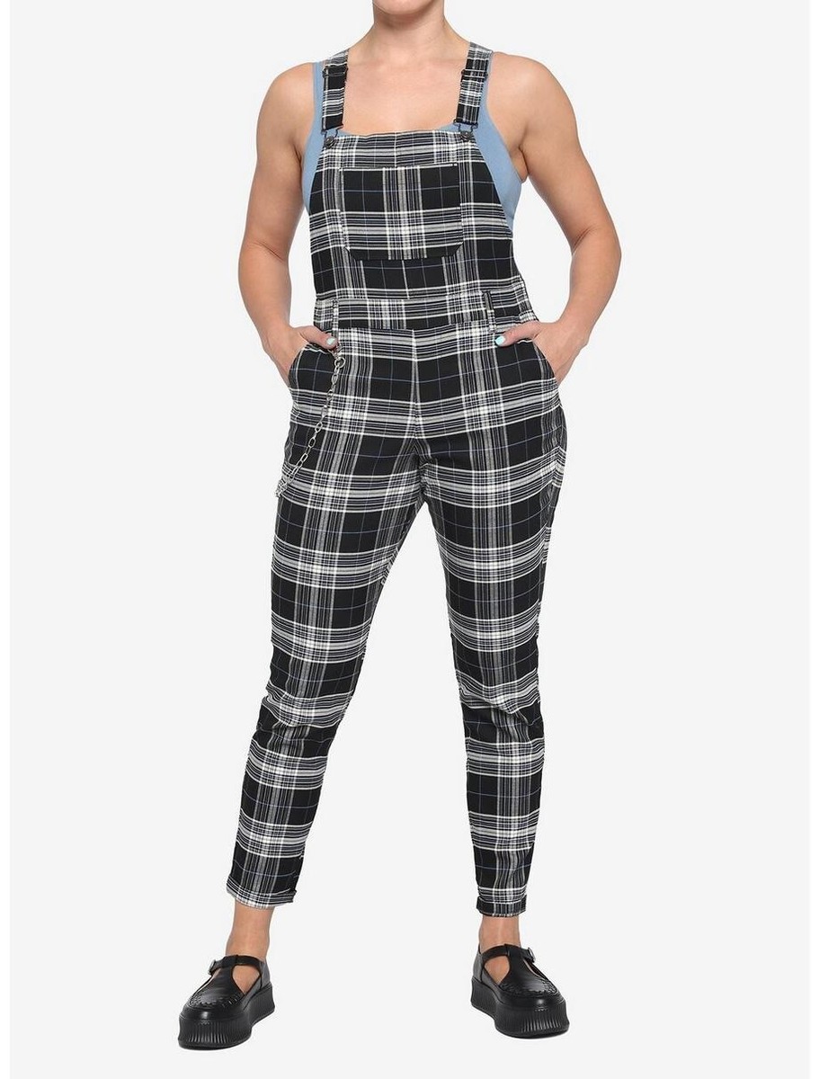 Hot Topic Black White Plaid Overalls Juniors Large Grunge Hot Topic Black White Plaid Overalls Juniors Large Grunge