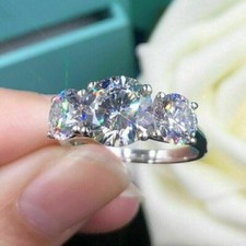2.75CT ROUND CUT WHITE DIAMOND 3 STONE ENGAGEMENT RING 925 SILVER LAB CREATED