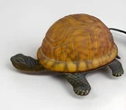 Vintage Tiffany Style Turtle Night Light Retro Lamp Bronze Stained Amber Glass