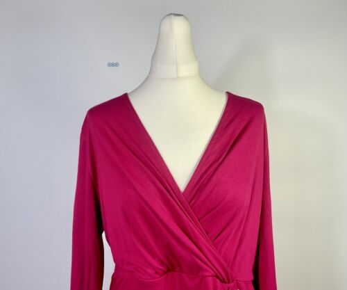 V By Very Curve Plus Ruched V Neck Wrap Button Detail MIDI Dress Pink UK Size 20 - Picture 2 of 8
