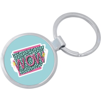 Teal Pink Wow 80s Keychain - Includes 1.25 Inch Loop for Keys or Backpack