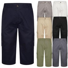 Mens Cargo Shorts 3/4 Combat Chino Utility Pants 100% Cotton Work Long Length