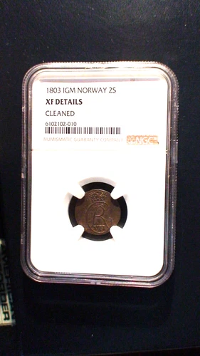 1803 Norway 2 Skilling NGC EXTRA FINE CIRCULATED 2S Coin PRICED TO SELL!