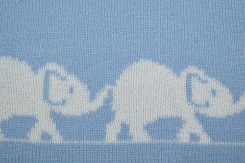 Elegant Baby?  Knit Elephant Elephants Blanket 30 x 36 Blue White Reversible - Picture 6 of 7