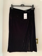 BNWT Next Lined Black Velvet Skirt Twist & Front Side Split /zip Close Size 18