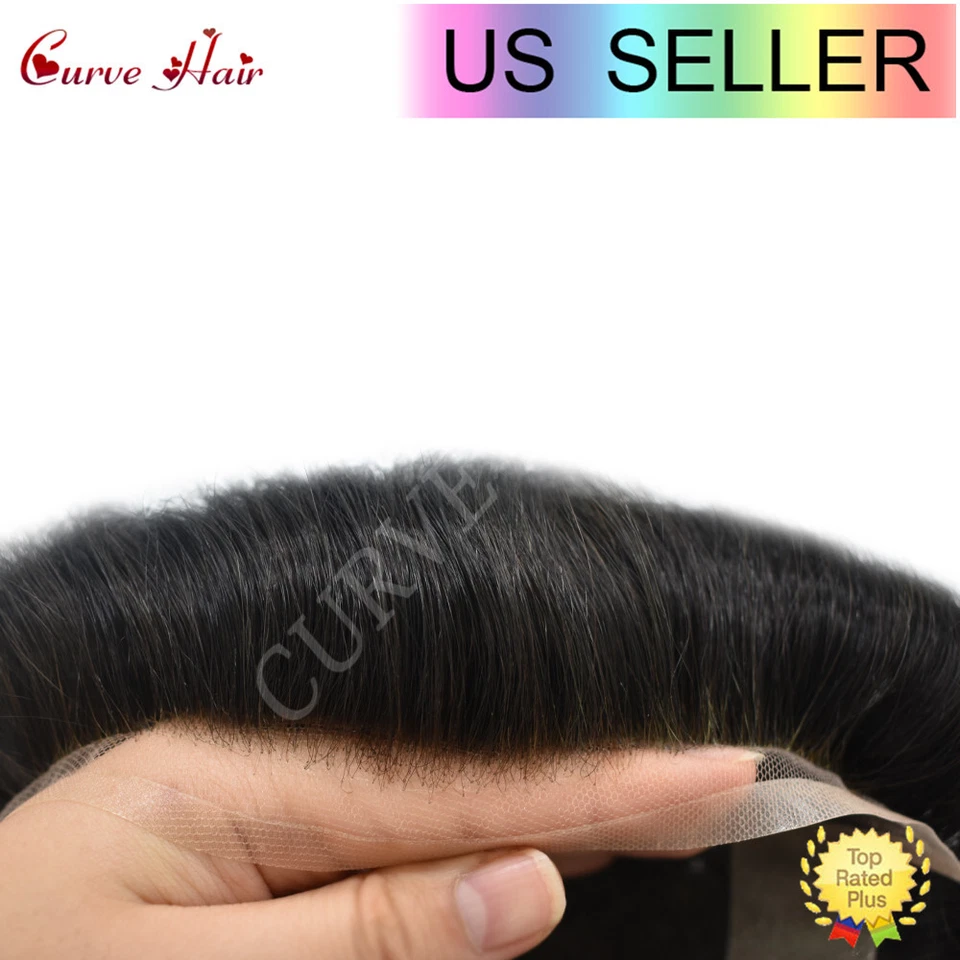 Sistema de reemplazo de cabello humano para hombres encaje francés frente piel delgada toupee peluca Foto 2 de 4