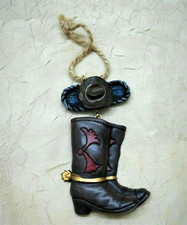 Western Theme Cowboy Boots Rope  Hat Resin Christmas Holiday Ornament