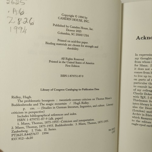 The Problematic Bourgeois: : 20th Century Criticism By Hugh Ridley 1994 - Foto 6 di 6