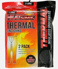 Mens - Heat Saver - Thermal Long Johns - 2-Pack - XL -Black - Brand New