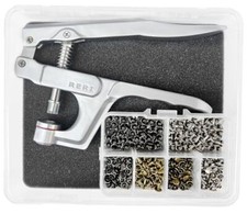 RERI Set di borchie in pelle con pinza, 8 mm, in metallo, doppio tappo a