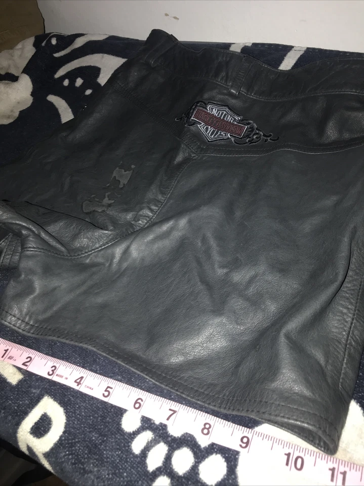 Pantalones Cortos Harley Davidson 1993 De Colección Cuero Negro Cintura Alta Motociclista Motocicleta Talla 10 Años 90 Foto 4 de 4
