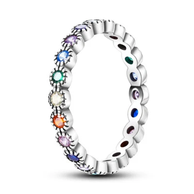 MULA Europäischer Regenbogen Ring Pave AAA CZ Für Frauen Schmuck 925 Versilbert - Bild 1 von 4