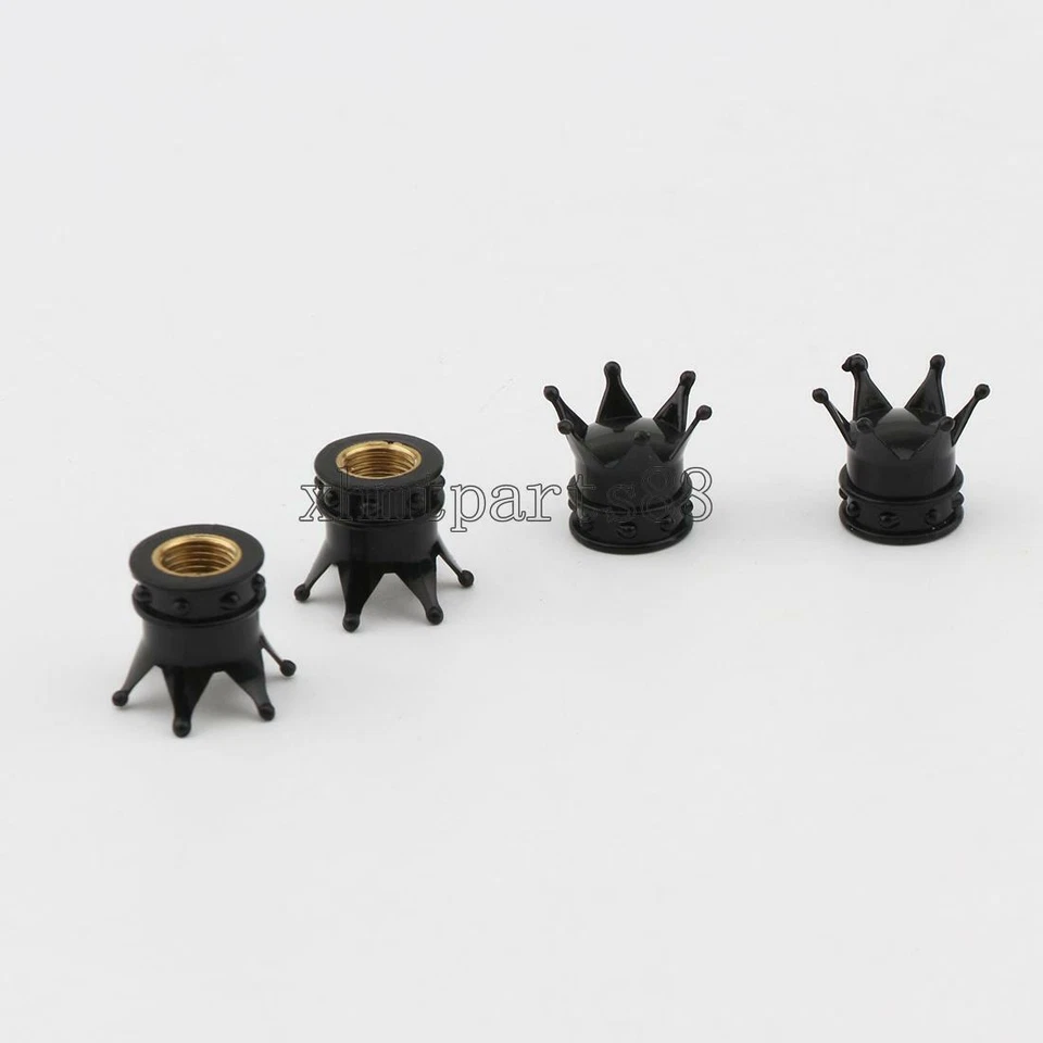 4PCS Black Crown Tire Air Stem Valve Caps for Honda Yamaha Kawasaki Motorcycle - Image 2 of 4