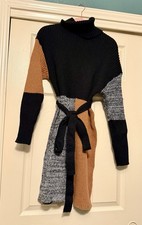 Women’s Plus 2X SHEIN Curve Sweater Dress Color Block—black, Brown & Gray