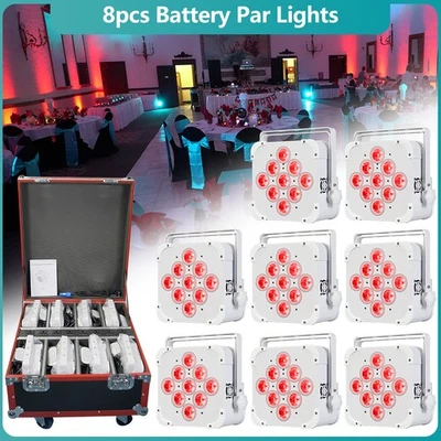 8 Pack 9x18W RGBWA UV Wireless Battery LED Uplights Par Can Light W/Flight Case - Bild 1 von 4