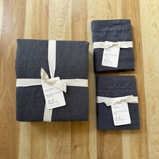 Pottery Barn BELGIAN FLAX LINEN Duvet Cover Full Queen Steel Blue 2 shams NWT