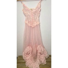 Vintage Andrea Kristoff for Escante Lingerie Long Lace Gown Pink Ruffles 