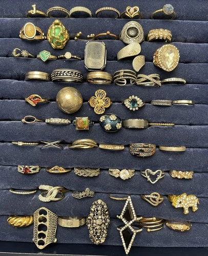 50+ pc ESTATE JEWELRY RING LOT Vintage to Modern Costume Fashion Statement