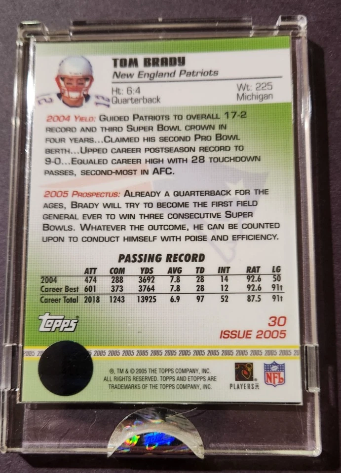 2005 eTopps #30 Tom Brady Sealed Uncirculated New England Patriots, 1200 Made - Image 2 of 3