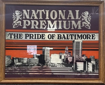 Vintage National Premium Beer Sign Baltimore Skyline Bar Pub Framed RARE (1)