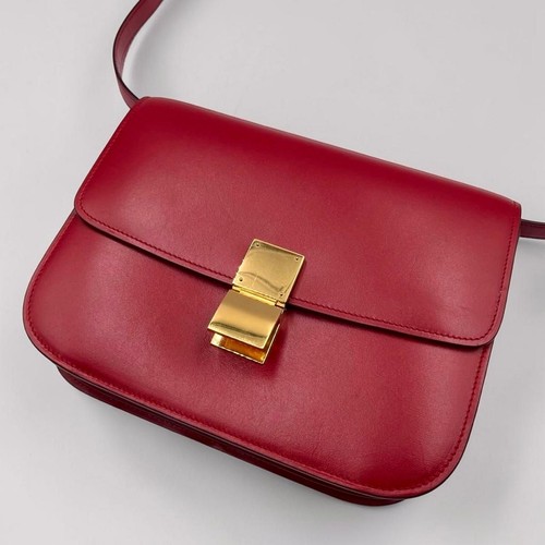 Celine Classic Box Shoulder Bag Red Leather Gold Hardware Medium Crossbody