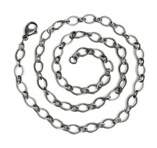Stainless Steel Oval Link Necklace 20" Silver Textured Cable Chain Women Fashion