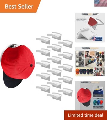 16-Pack Adhesive Hat Hooks - Minimalist Wall Rack with Strong Hold, White