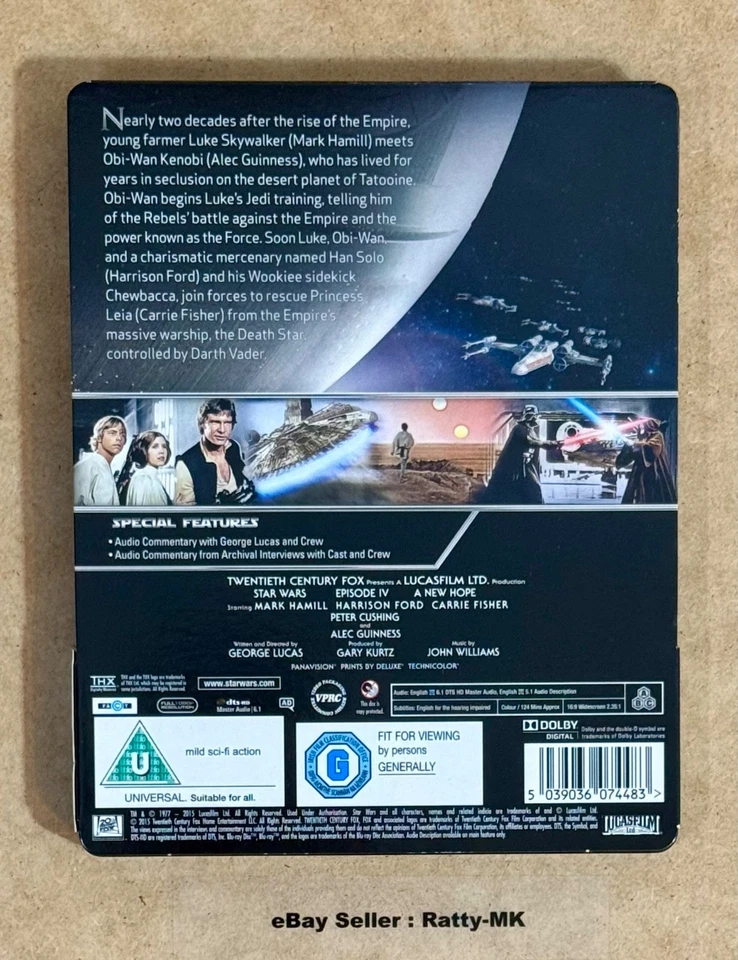 STAR WARS : A NEW HOPE - UK EXCLUSIVE BLU RAY STEELBOOK (READ DESCRIPTION) - Image 3 of 4
