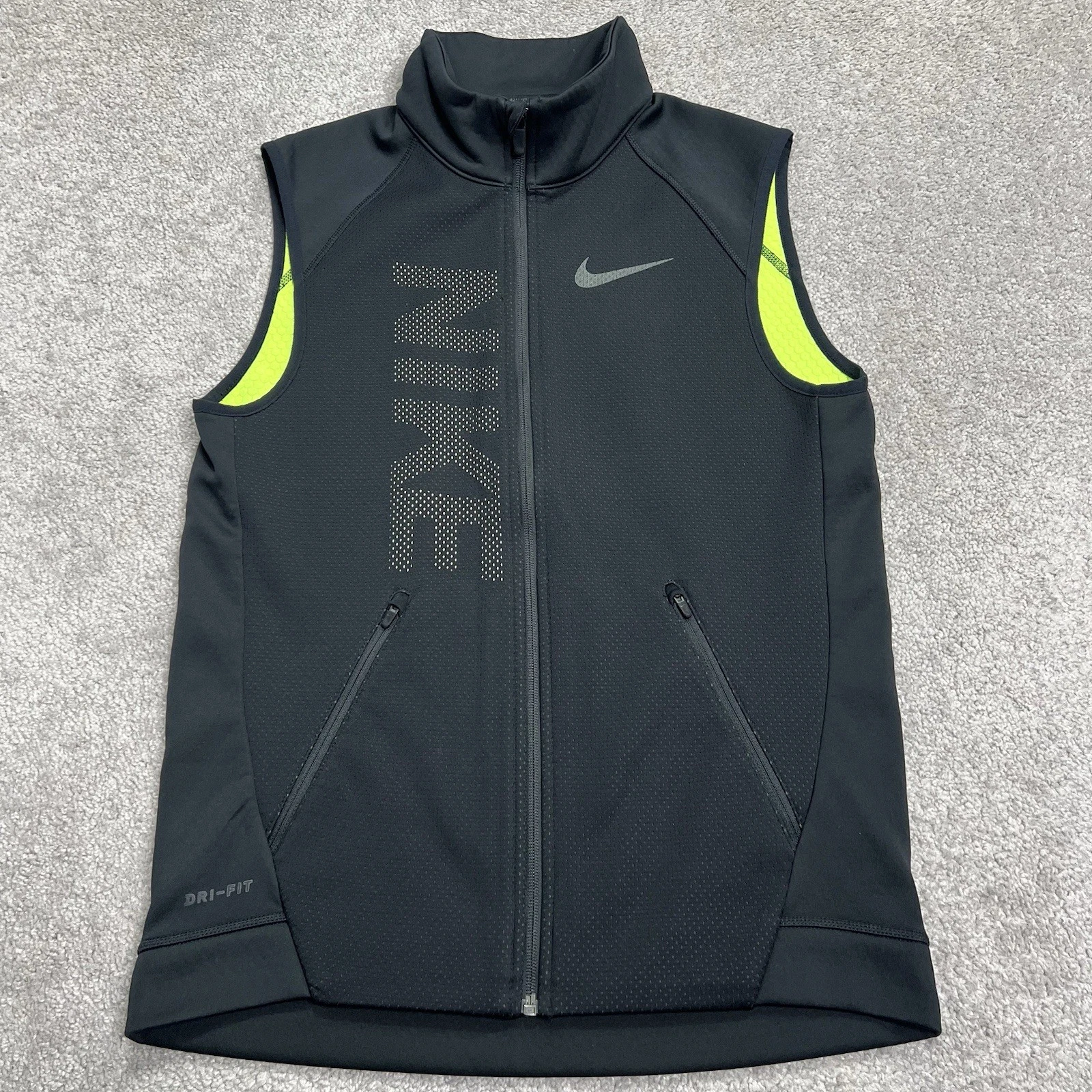 Nike Dri-Fit Therma Sphere Training Vest Mens Small Black Full Zip Jacket Active