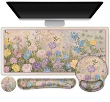 Large Gaming Mouse Pad Keyboard Wrist Rest Set Extended Desk Mat Flowers