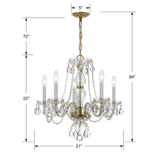 Crystorama Traditional Crystal 21" Wide Brass Frame 5-Light Chandelier - Picture 4 of 5