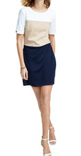 Tommy Hilfiger Sheath Dress 16 White Blue Tan Colorblock Knit Short NWT