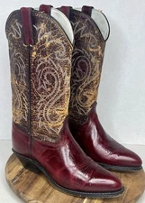 VTG Rodeo Drive Embroidered Red Leather Western Cowgirl Boots Size 6.5M USA WORN
