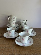 Service À Café/Thé 9 Tasses En Porcelaine De Limoges - Fleurs Roses - Art Deco 