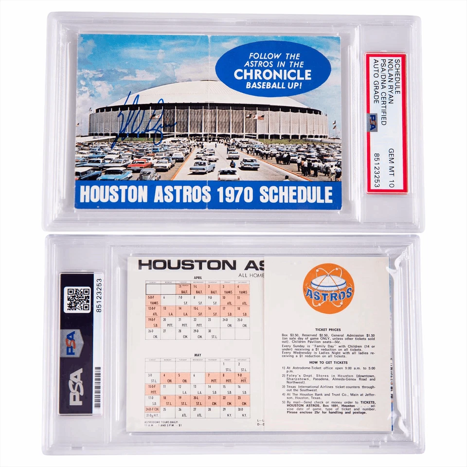 1970 Houston Astros Schedule Nolan Ryan Signed Auto Grade PSA/DNA GEM MT 10 - Image 3 of 3