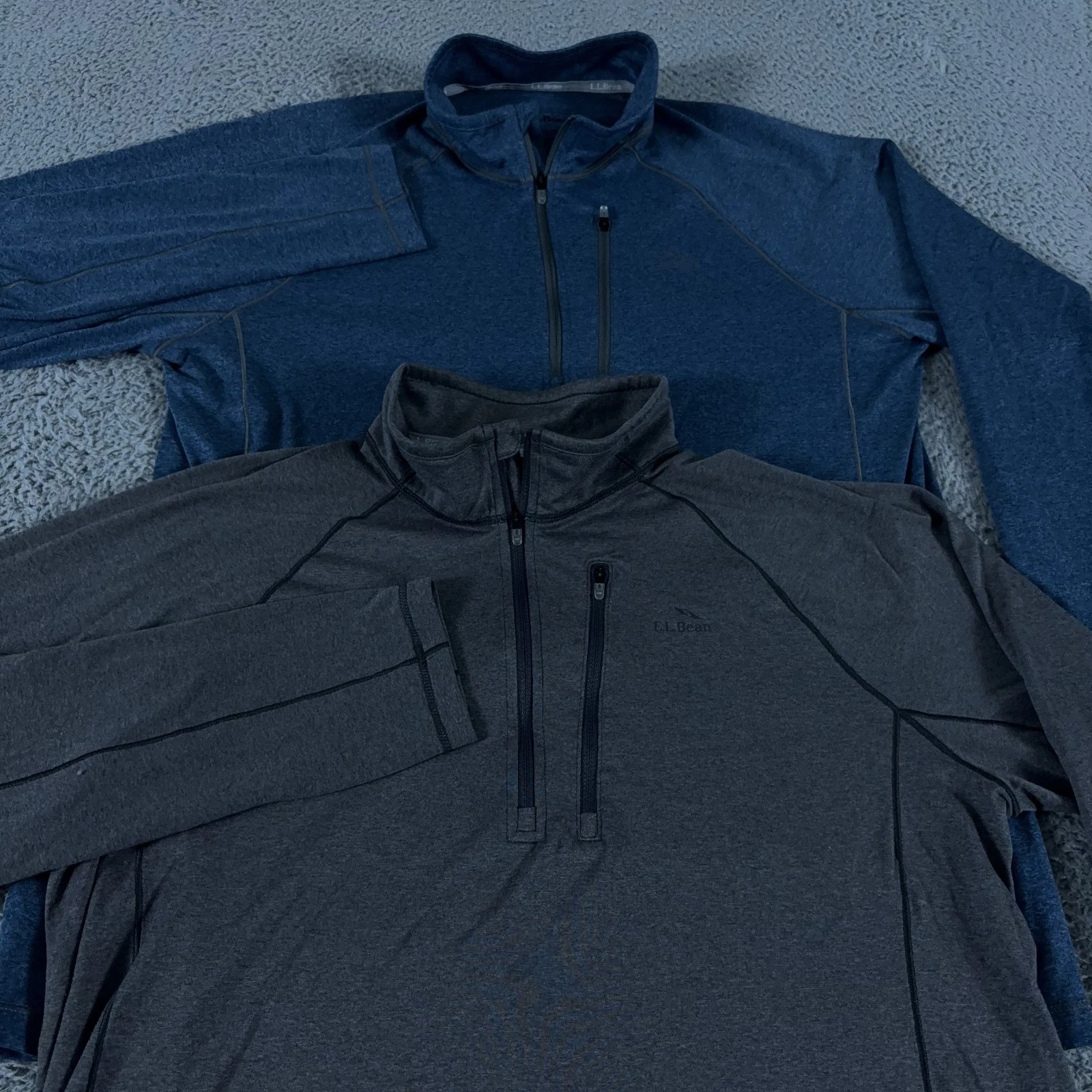 LOT OF 2 LL Bean Shirt Mens Medium Quick Dry Trail Tee 1/4 Zip Hiking Athletic