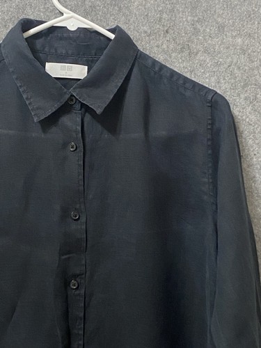 Uniqlo Women's M Long Sleeve Button Up Linen Shirt Blue - Picture 3 of 10