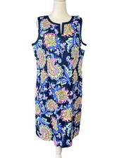 Talbots Shift Dress Womens 14 Blue Paisley Sleeveless Knee Length Lined