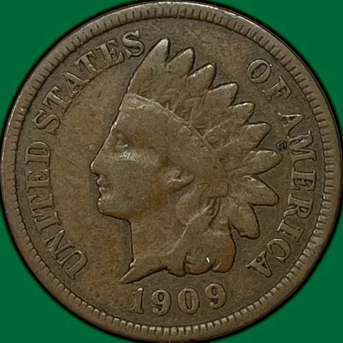 1909 Indian Head Cent Very Good VG Coin, Faint Scratch #38581