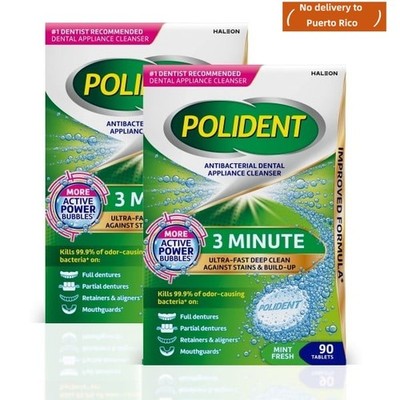 2 Pk Polident 3 Minute Antibacterial Dental Appliance Cleanser Tablets,90 Ct new