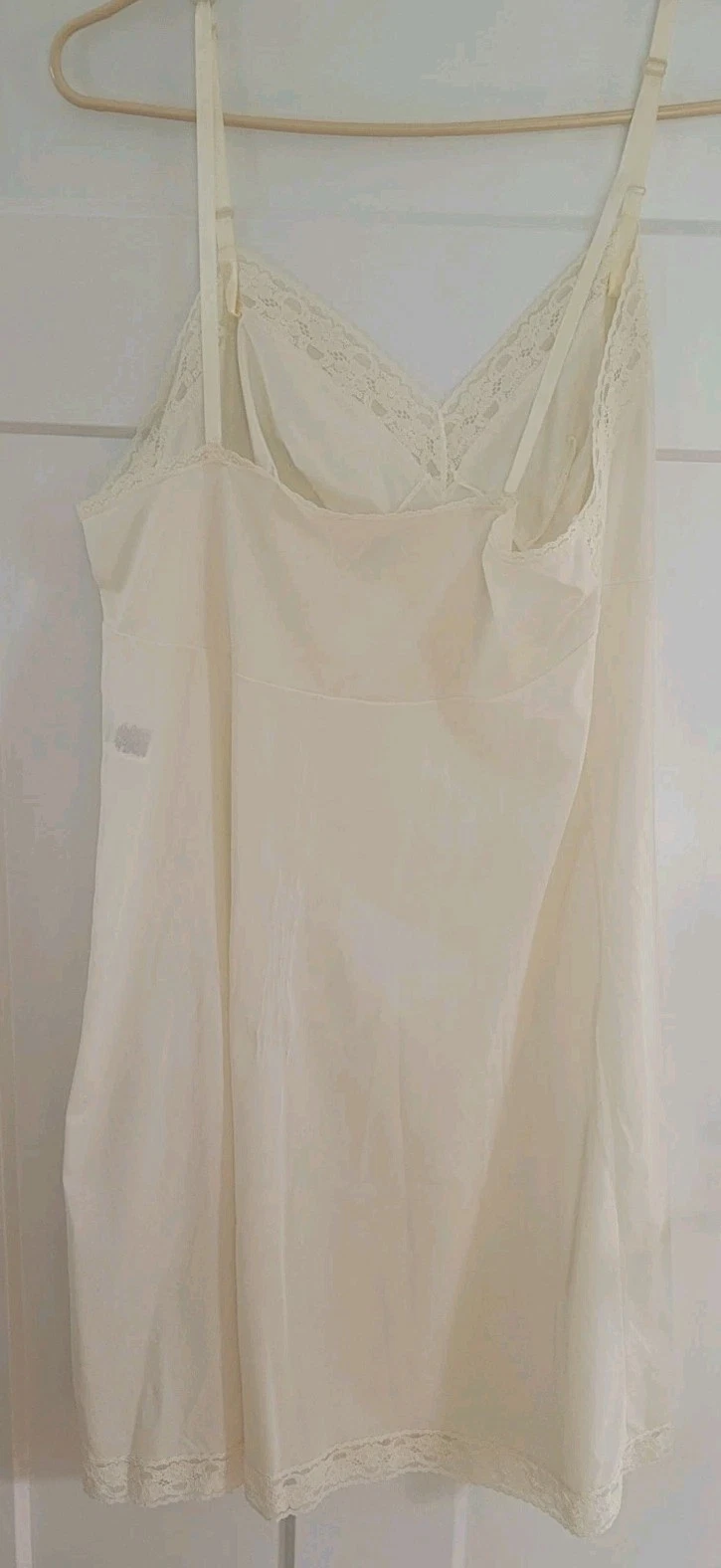 OFF WHITE Camicia da notte vintage Vanity Fair donna 38 bianco sporco orlo pizzo abito slip made in USA