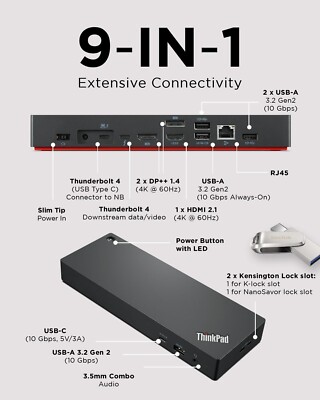 Lenovo ThinkPad Universal Thunderbolt 4 Dock, 4 Displays, Black - 40B00135US -