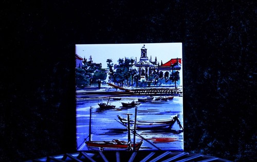 VINTAGE HAND PAINTED AZUPAL POMBAL CERAMIC DECORATIVE TILE - Picture 5 of 12