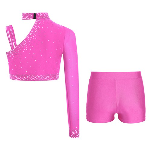 Kids Girls Crop Top With Shorts Gymnastic Outfits Fitness Tracksuit Dance Gym - Picture 43 of 90