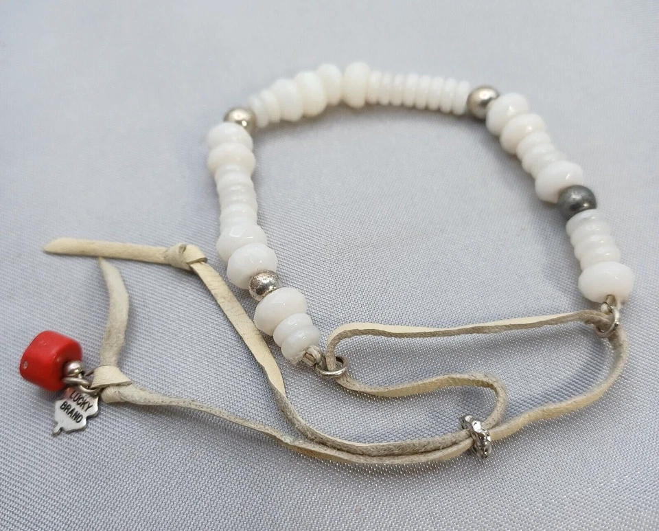 Pulsera Lucky Brand Piedra Blanca Deslizable Piedras Semipreciosas Cuero Crema Foto 2 de 3