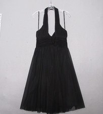 Calvin Klein Dress Black Halter Mesh Ruche Y2K Whimsigoth Chiffon Fairy Grunge